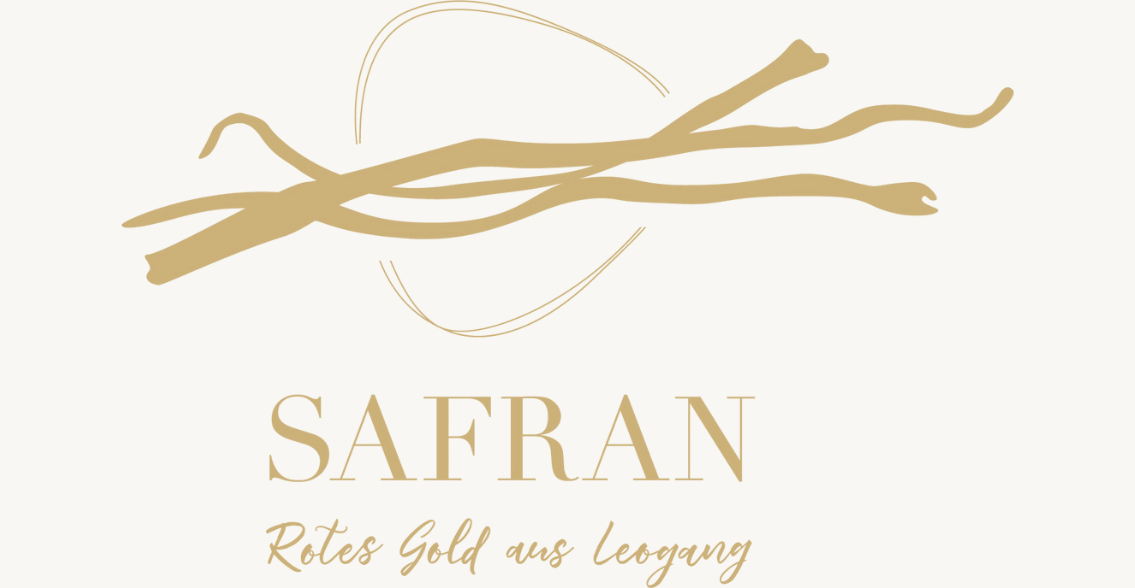 Logo with saffron threads and text Saffron – Red gold from Leogang