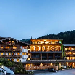 Outside view of the Riederalm at night in Saalfelden